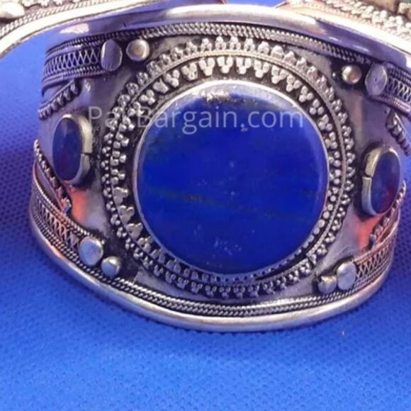 Single Boho Kuchi Cuff Bracelet With Round Shaped Stones, Tribal Ethnic Cuff - Picture 3 of 5